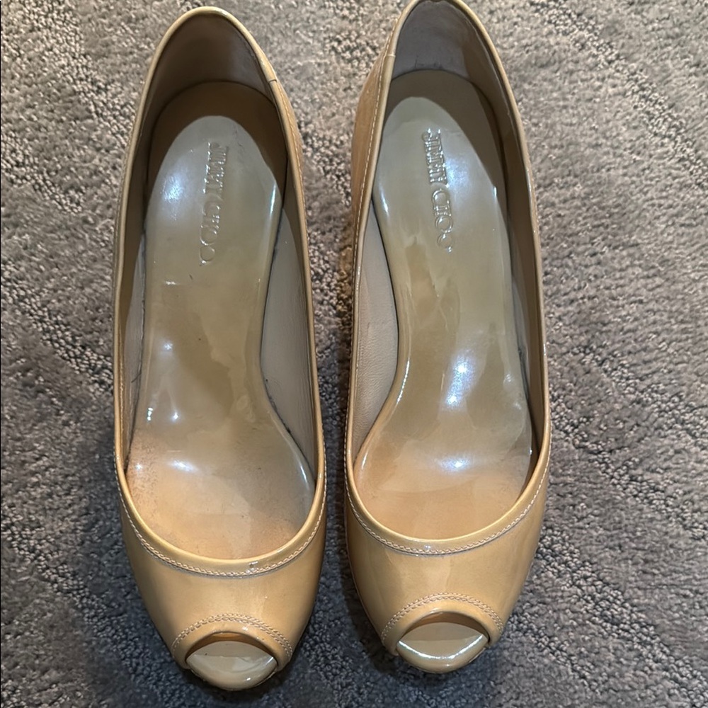 Jimmy Choo Cream Leather Wedge Heels